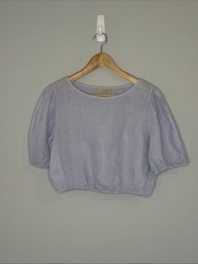 Bellaumbia Light Lavender Puff-Sleeve Linen Top S Breezy Summer Vacation